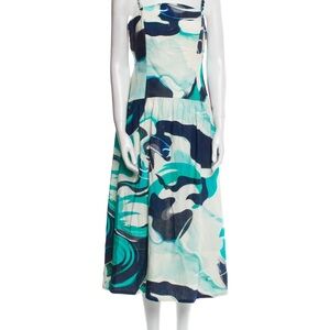 Christian Lacroix Abstract Blue and Green Midi Dress